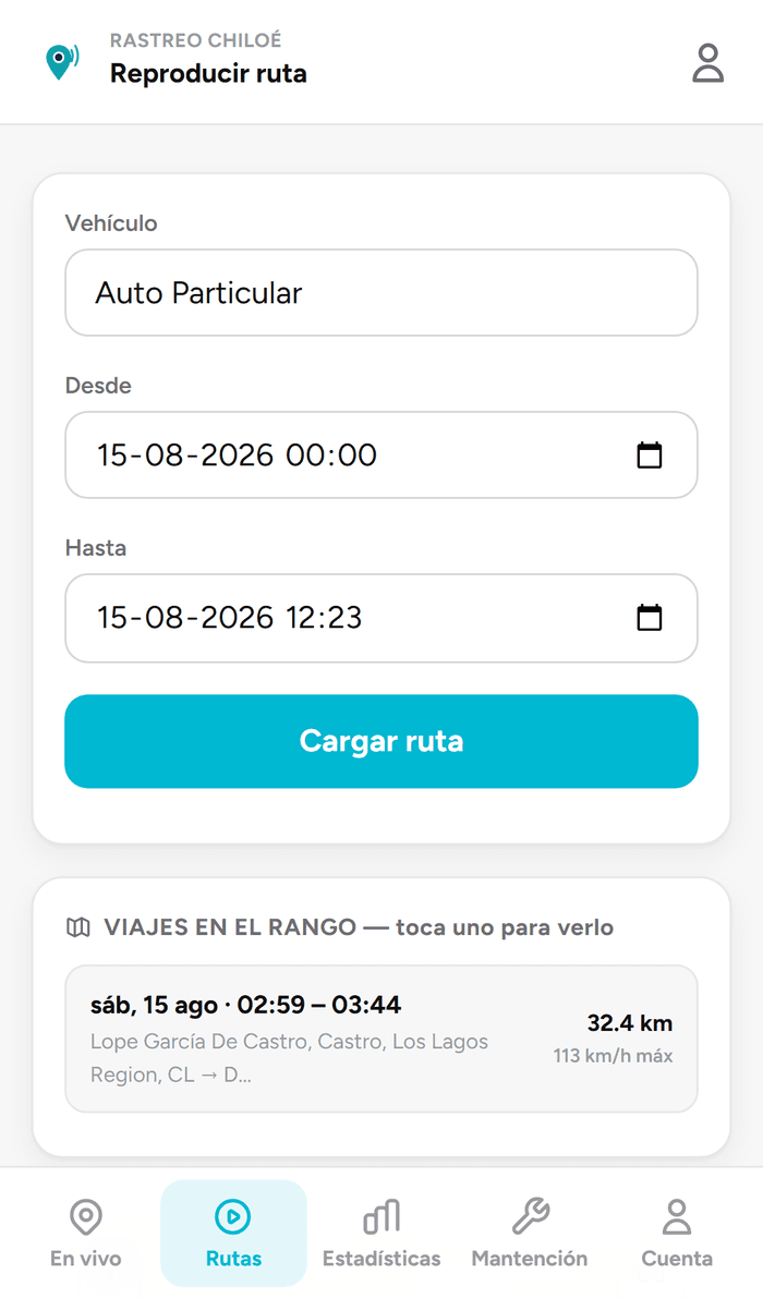 Reproducción del historial de rutas de un vehículo